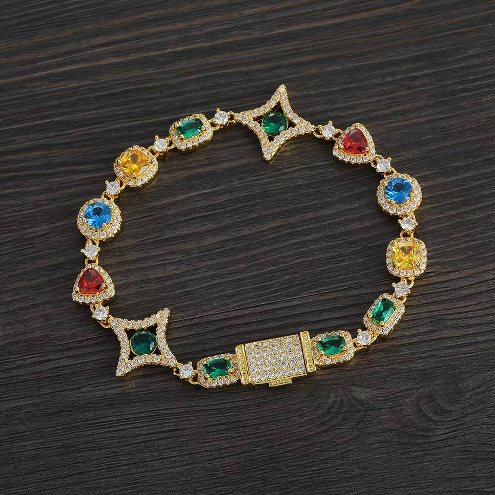 925 silver diamond-embedded hand chain; Hip-hop style ice-type diamond Cuban link hand chain jewelry