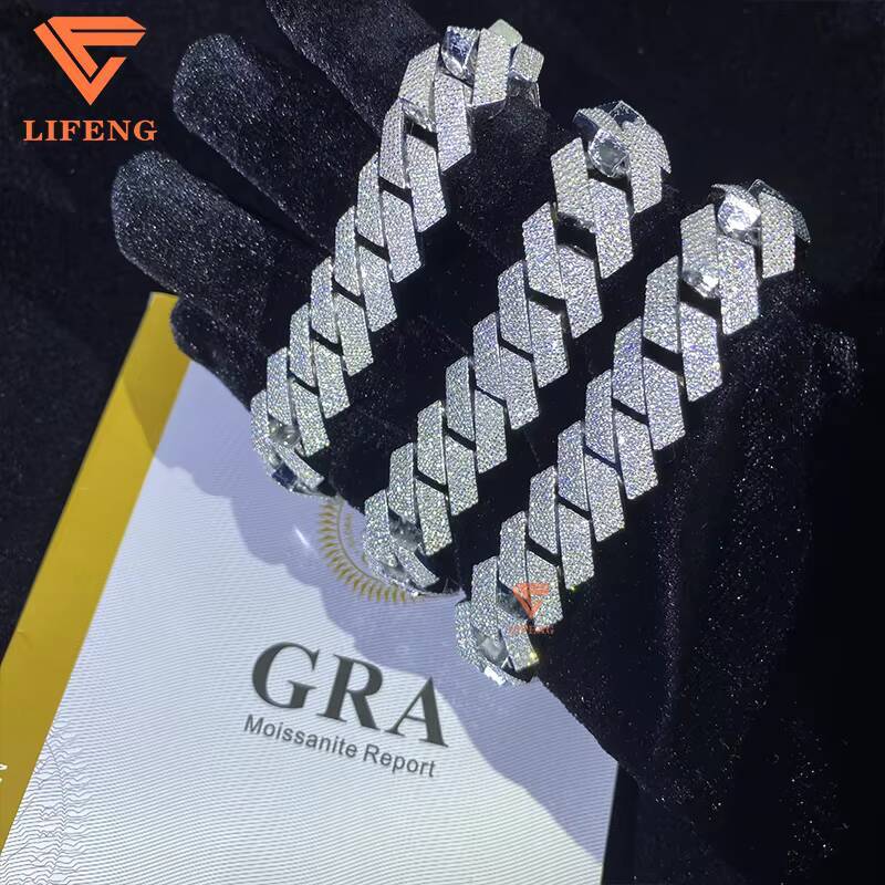 Lifeng Jewelry Hot Miami Hip Hop Cuban Link Chain Bracelet Men 15mm Moissanite Cuban Chain Bracelet Fashion Jewelry Charm
