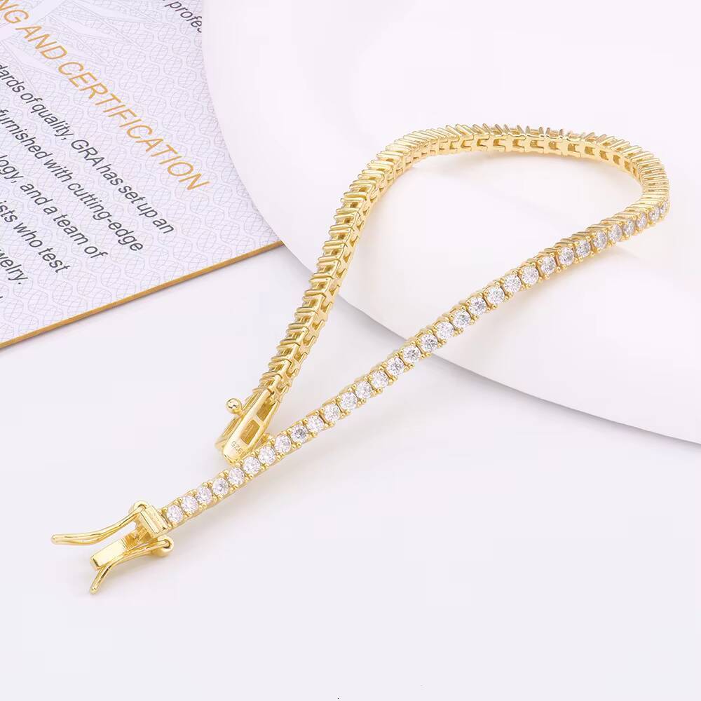 Hot Sale 925 Silver Bracelet Men Tennis Chain 2mm D Color VVS Moissanite Bracelet Hip Hop Style Jewelry