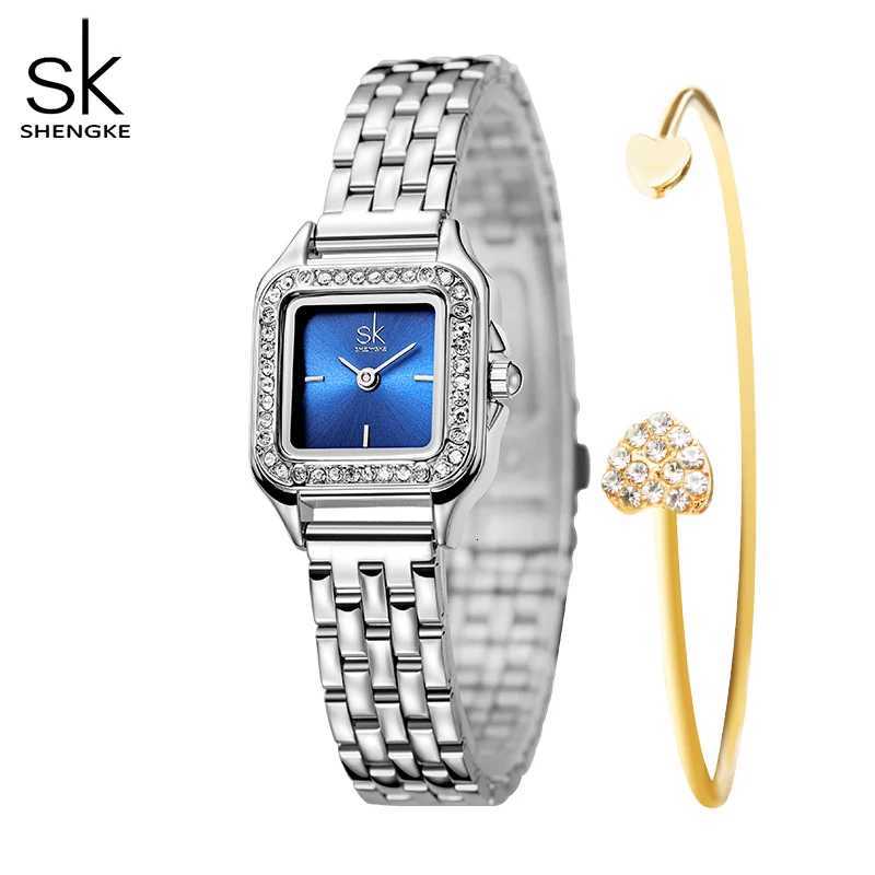 SHENGKE Elegant Silver Stainless Steel Wen Watches Fashion Small Dial Square Wans Quartz Wristwatches Ladies New Gift Clock X250904