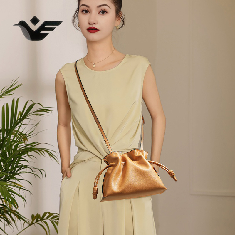 Feiyan Free Shipping New Designer Bag Luxury Shopping Bag Niche Drawstring Soft Cowhide Lucky Bag Genuine Leather High-end Casual Bucket Shoulder Bag 