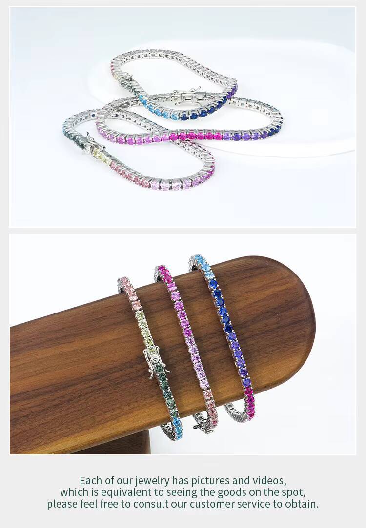 3mm Iced Out Rainbow Tennis Bracelet 925 Silver Colorful Stones Hip Hop Jewelry White Gold Plated 925 Sterling Silver Jewelry