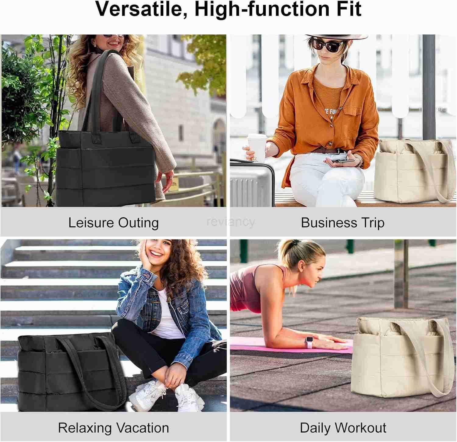 Tote Bag for Women Puffer Quilted Handbag with Compartments Lightweight Puffy Shoulder Bag for Travel Work GymW250904