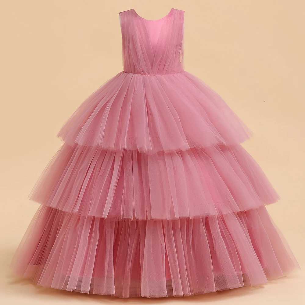 Ceremony Elegant Kids Party Dresses For Girls Children Puffy Tulle White Bridesmaid Dress Flower Girl Birthday Wedding Prom Gown Z250904