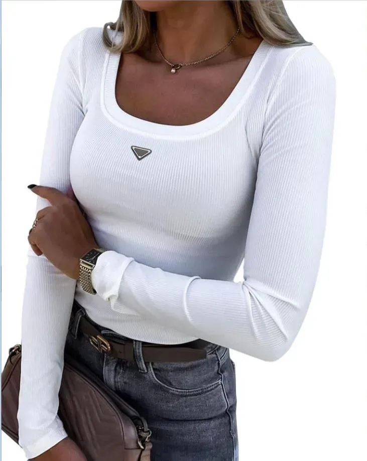 Female letter designer T-shirt long sleeved basic clothing classic elastic slim fit top