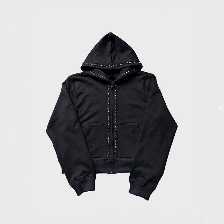 Autumn Winter New Personalized Beaded Couple Matching High Street Hip-Hop Style Hooded Cardigan Sweatshirt