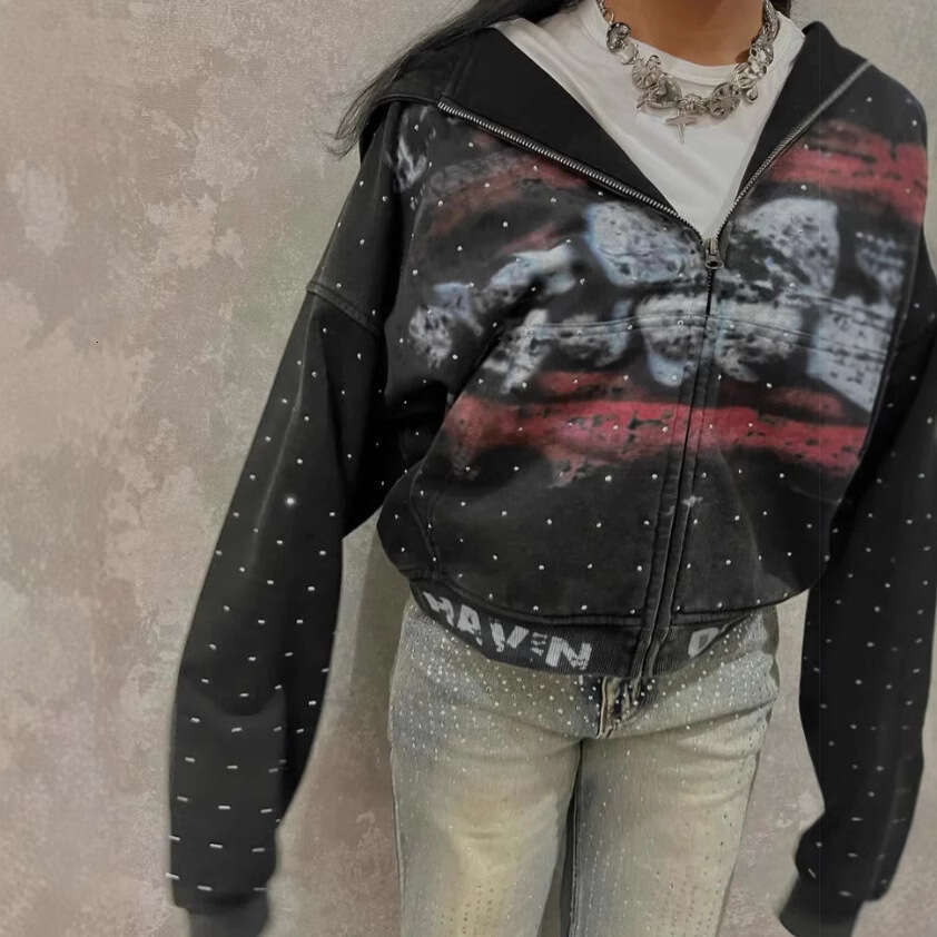 2025 Spring New Unisex Trendy Digital Print Polka Dot Zipper Sweatshirt