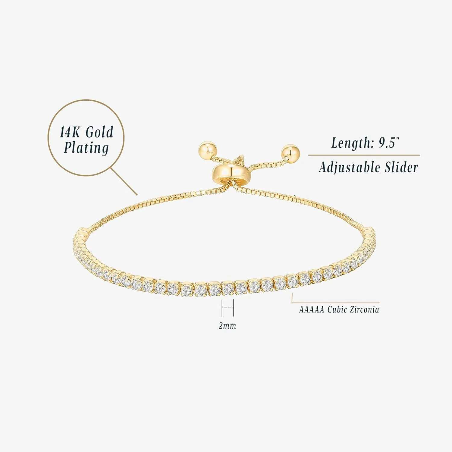 14K Gold Plated Cubic Zirconia Classic Tennis Bracelet for Women Adjustable Slider Gift For Women Tren Bracelet for WomenXJ250904