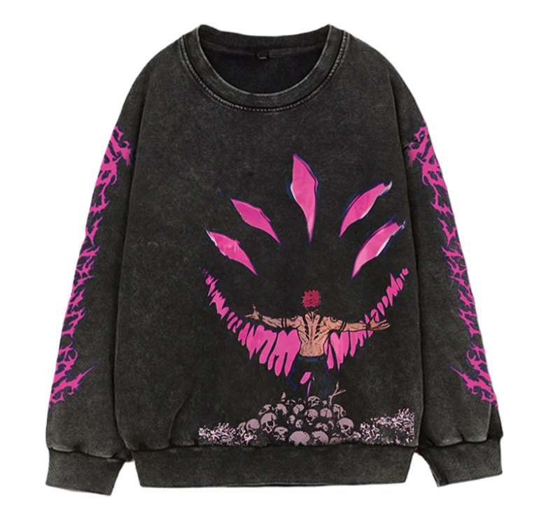 Retro-Inspired Denim Fabricated Hooded Sweatshirt Featuring Unique Artwork - TT8379