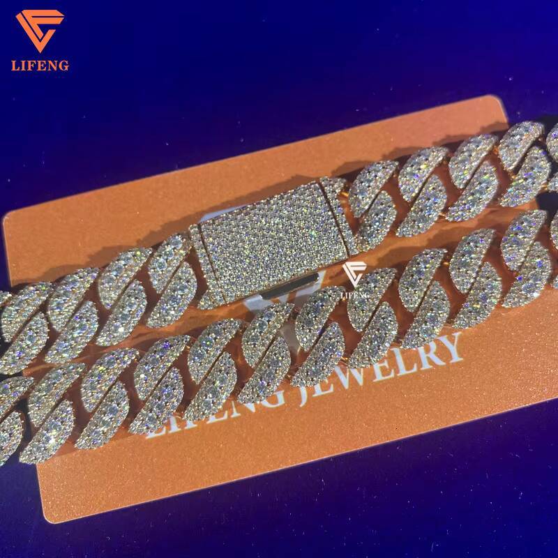 Rose Gold Plated 14mm VVS Moissanite Diamond Cuban Link Chain Hip Hop Jewelry Iced Out Cuban Necklace for Men 925 Silver Chain
