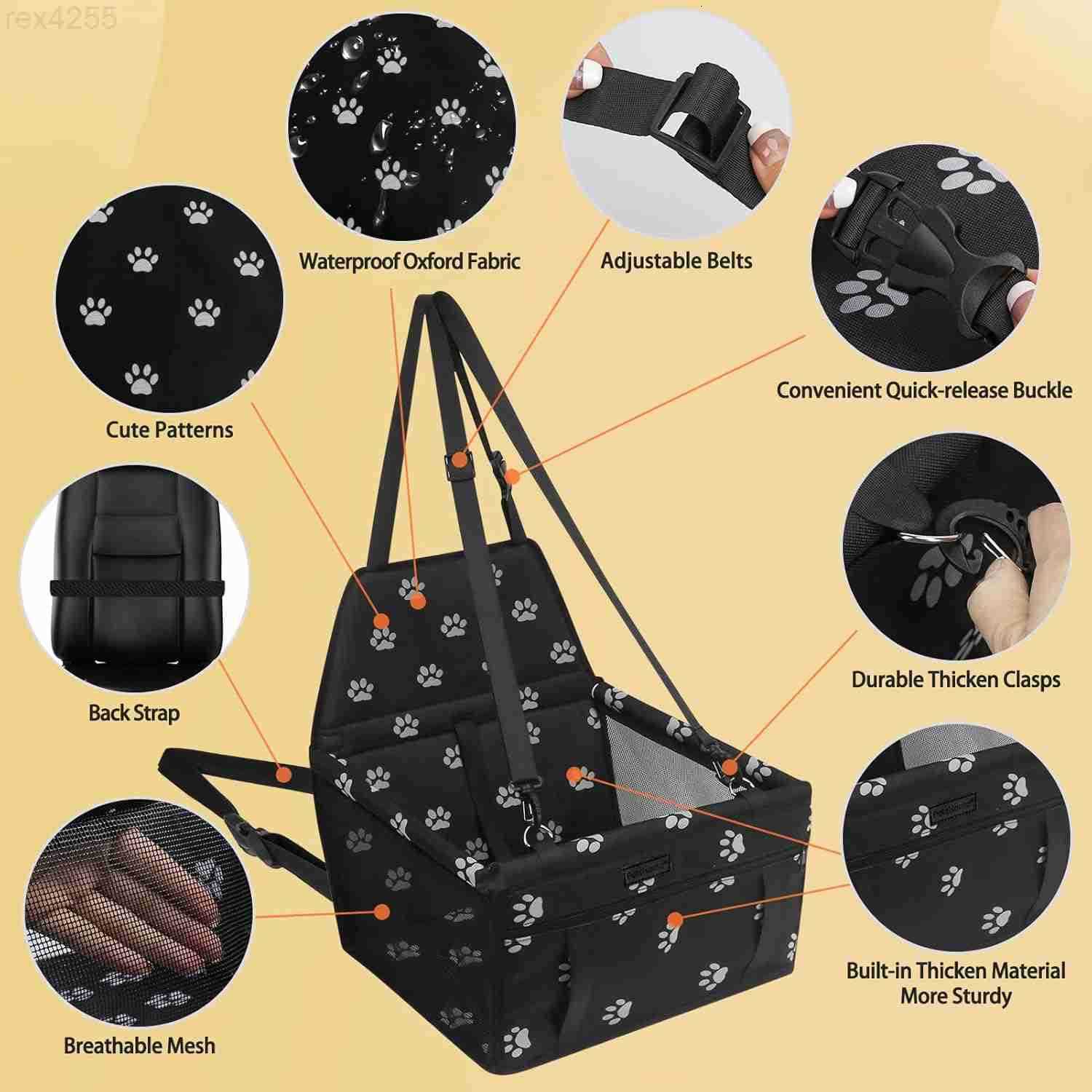 Dog Car Seat Foldable Dog Car Booster Seat Waterproof Breathable Oxford Travel Bag for Small to Medium Dogs Puppies and PetsPattern BlackW250904