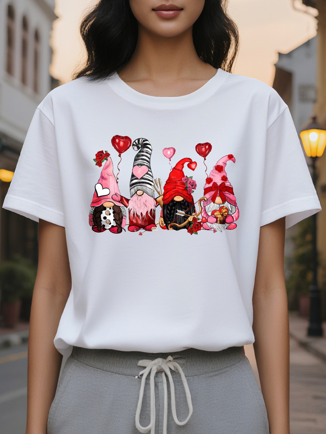 Crewneck T-Shirt Cotton Opaque Thin Washable Knitted Alphabet Pattern Casual Style Summer