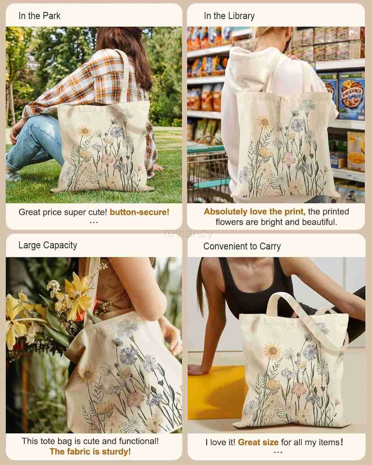 Tote Bag for Girls with Magnetic Buckle and Zipper Inner Pocket for Women Lady Canvas Cotton Tote BagW250904