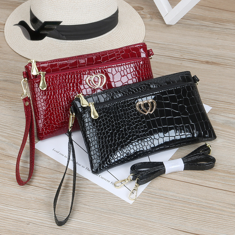 Feiyan Free Shipping New Designer Luxury Shopping Fashion Glossy Patent Leather Crossbody Casual Crocodile Pattern Women's Clutch Small Bag XJ260