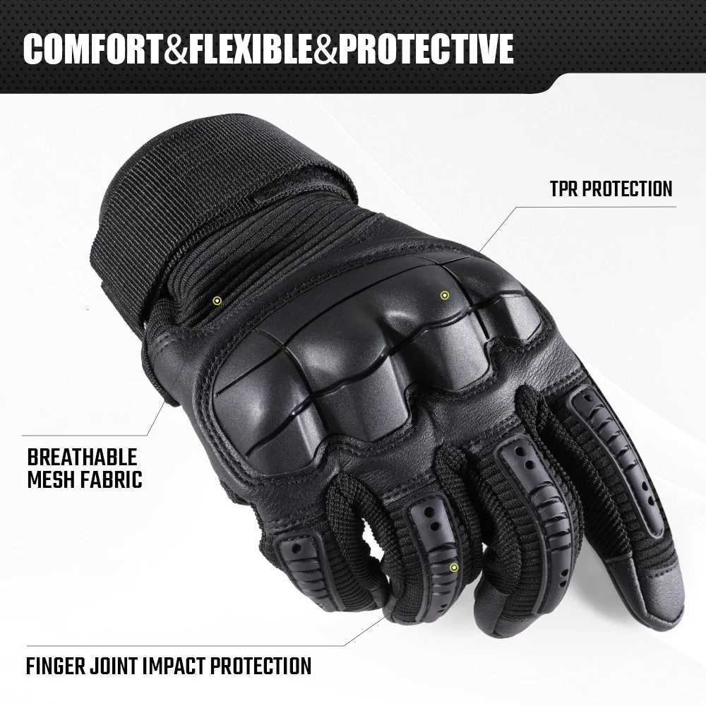 TouchScreen Tactical Full Finger Gloves Hard Rubber Paintball Airsoft Bicyc Combat PU ather Antiskid Cycling Work Glove MenXJ250904