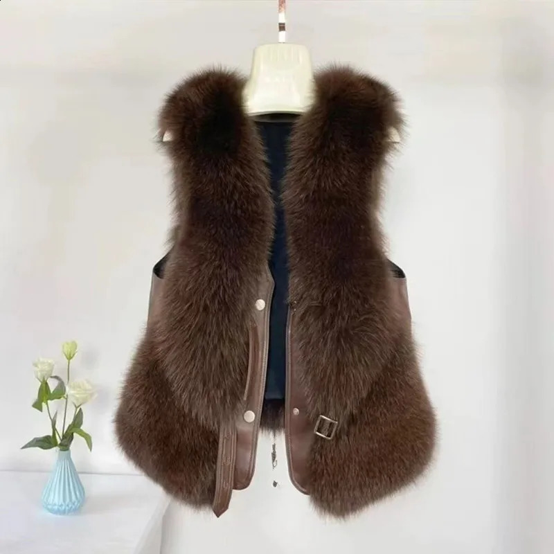Faux Fur Waistcoat for Womens Chic Splice Fox Coat Ladies Sleeveless Fur Vest Jacket Slim Faux Fox Fur Outwear Vests 250823