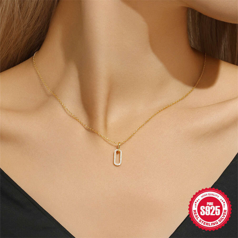 New s Pure Sier Double Ring Connected Necklace Personality Fashion Versatile Collarbone Chain