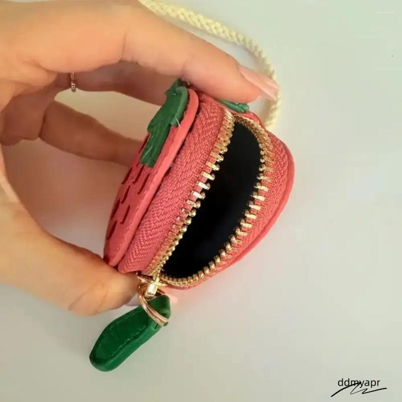 Keychains Portable Cherry Fruit Shape Coin Purse Cute Ddmyday Strawberry PU Leather Pendant Wallet Bag Earphone Outdoor Ddmyday