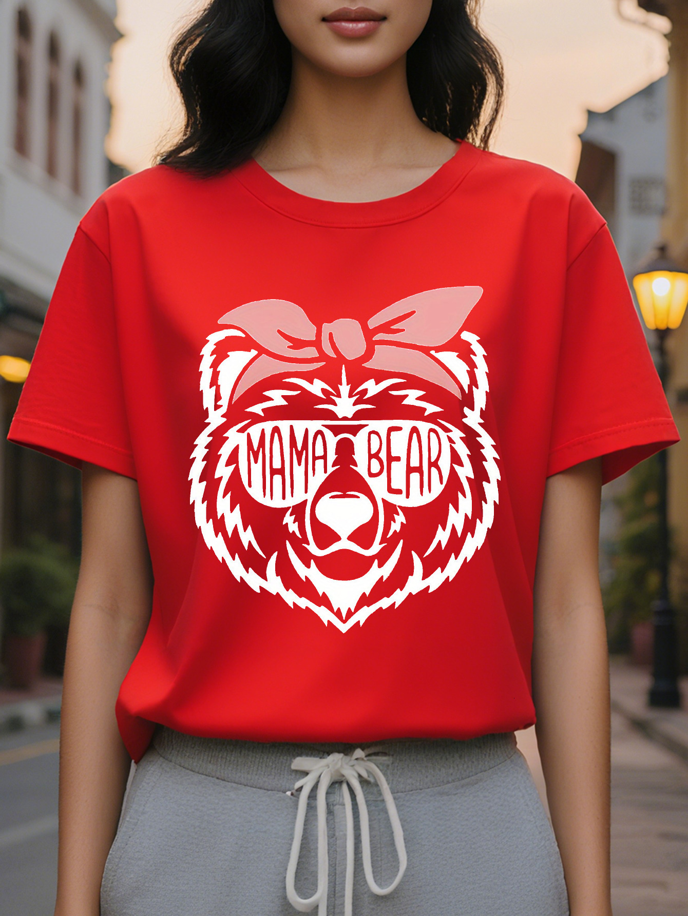 Women Mom Bear Pattern Vest Black Sleeveless Casual with Pink Bow White Letters Perfect for Mother s Day Spring