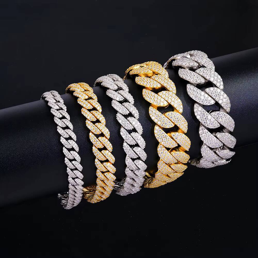 White Gold Yellow Gold Plated Silver 925 Gra Certificated 820mm Men Vvs Diamond Mossanite Arc Shape Cuban Link Chain Bracelets