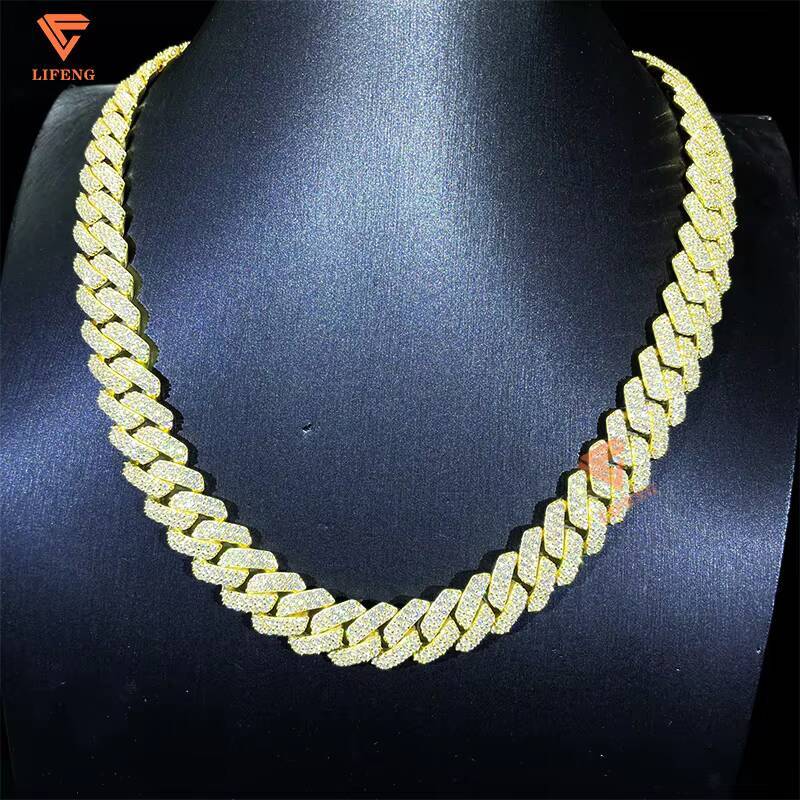 925 Sterling Silver 14mm 2Rows VVS Cuban Link Chain Gold Plated Mens Iced Hip Hop Diamond Moissanite Necklaces Fine Jewelry