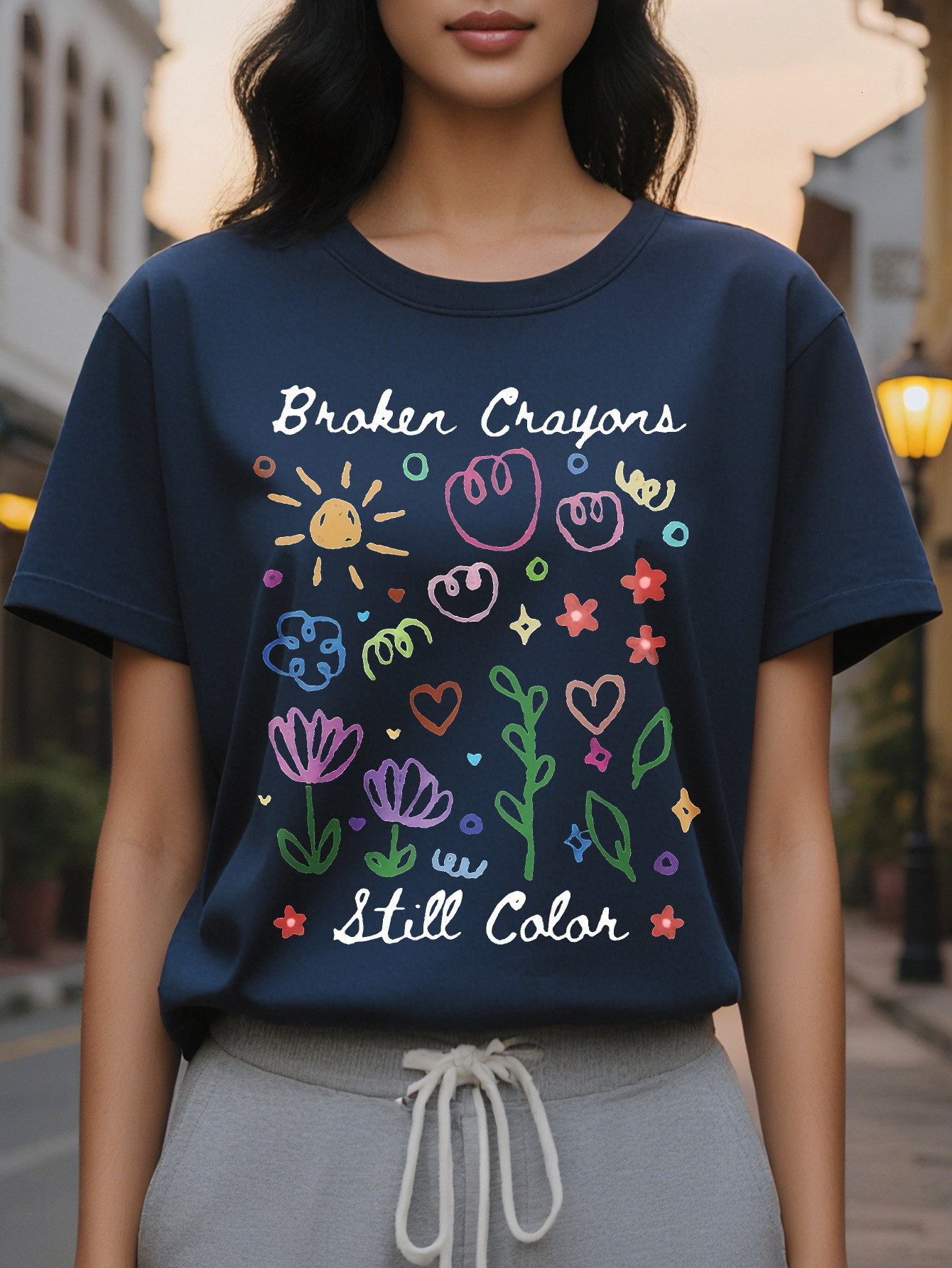 Large XL Cotton Floral Women's T-Shirt Crew Neck Short Sleeve Regular Length All Season Fit GM Knit Fabric Vintage Plus Size