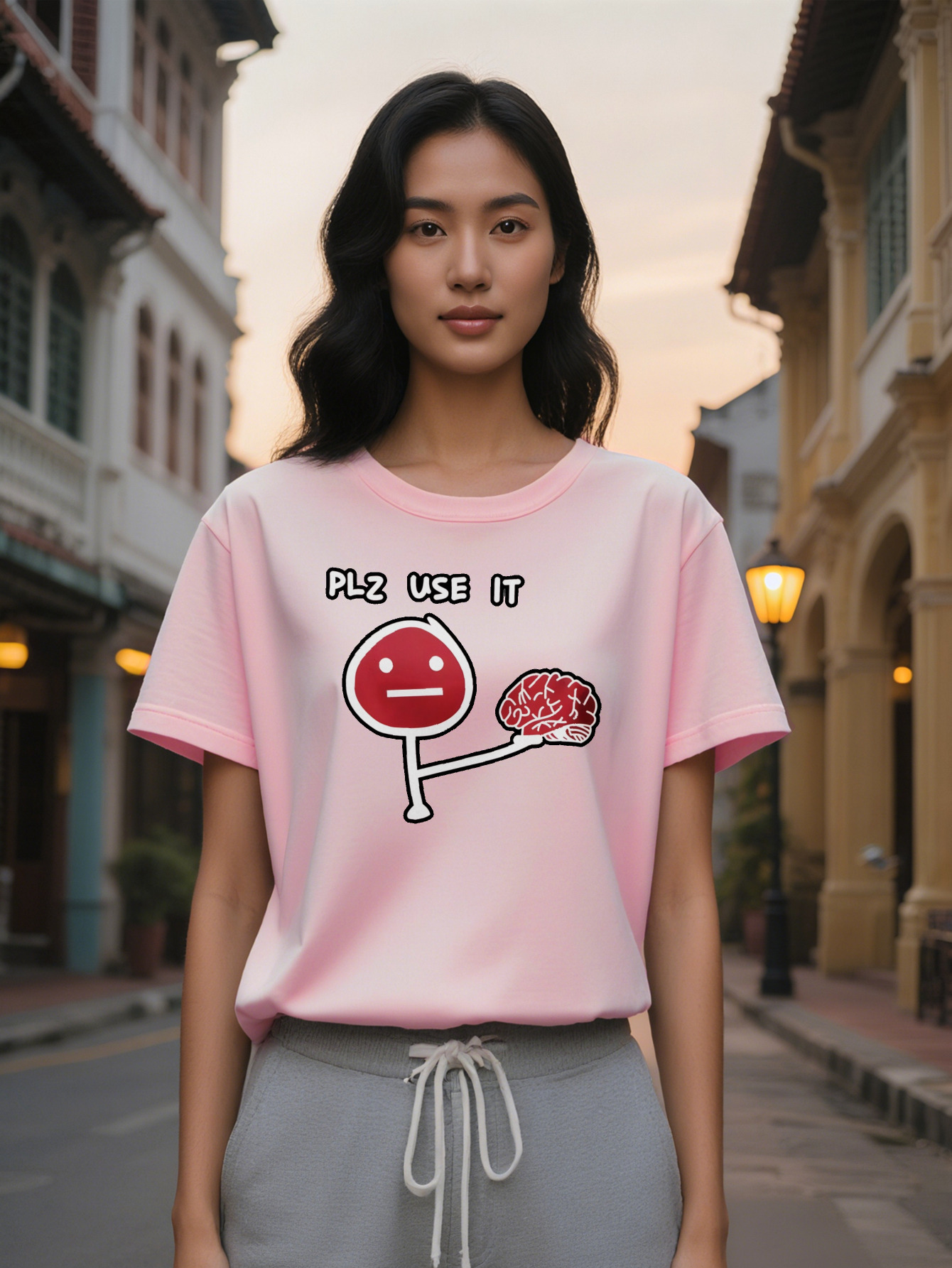 Lady Casual Versatile Neck with Cartoon Character Red Round Head Print Graphic T-Shirt