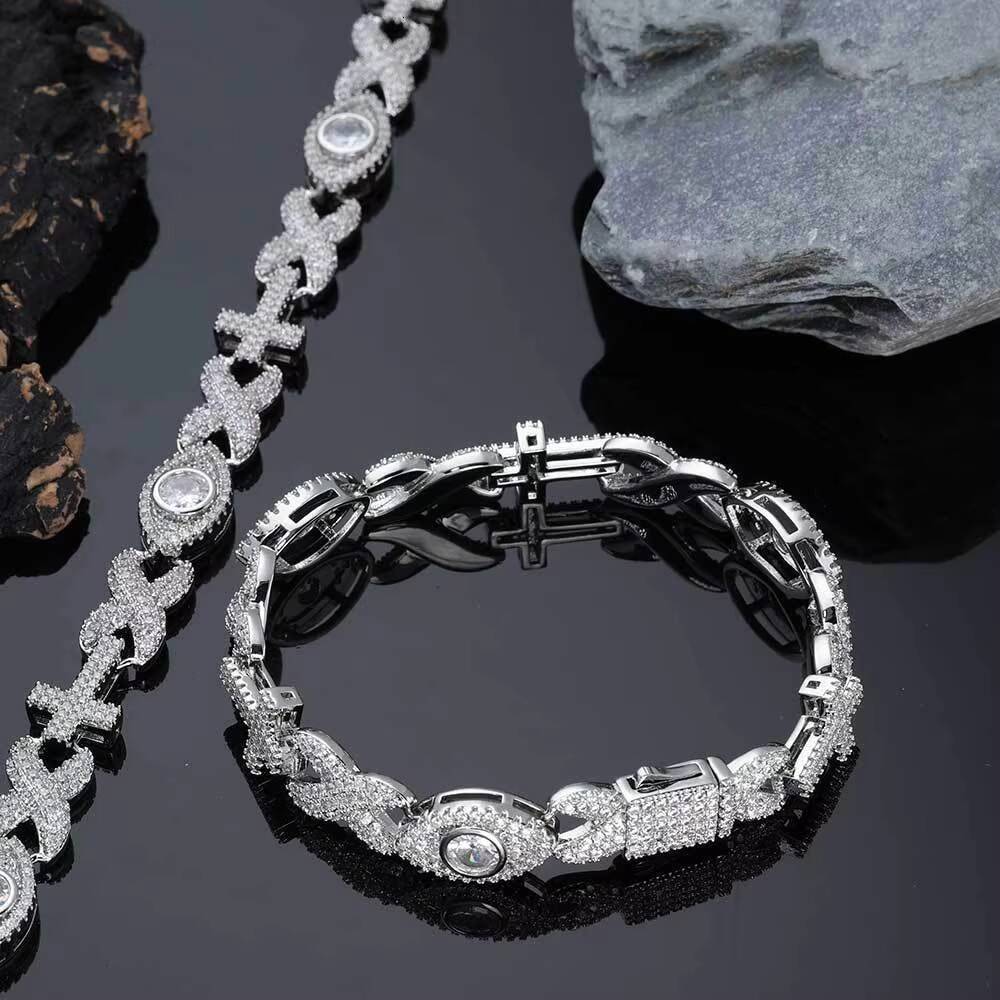 Hot selling silver color evil eye eternity micro pave moissanite Cuban bracelet punk style fashion jewelry gift for men and women