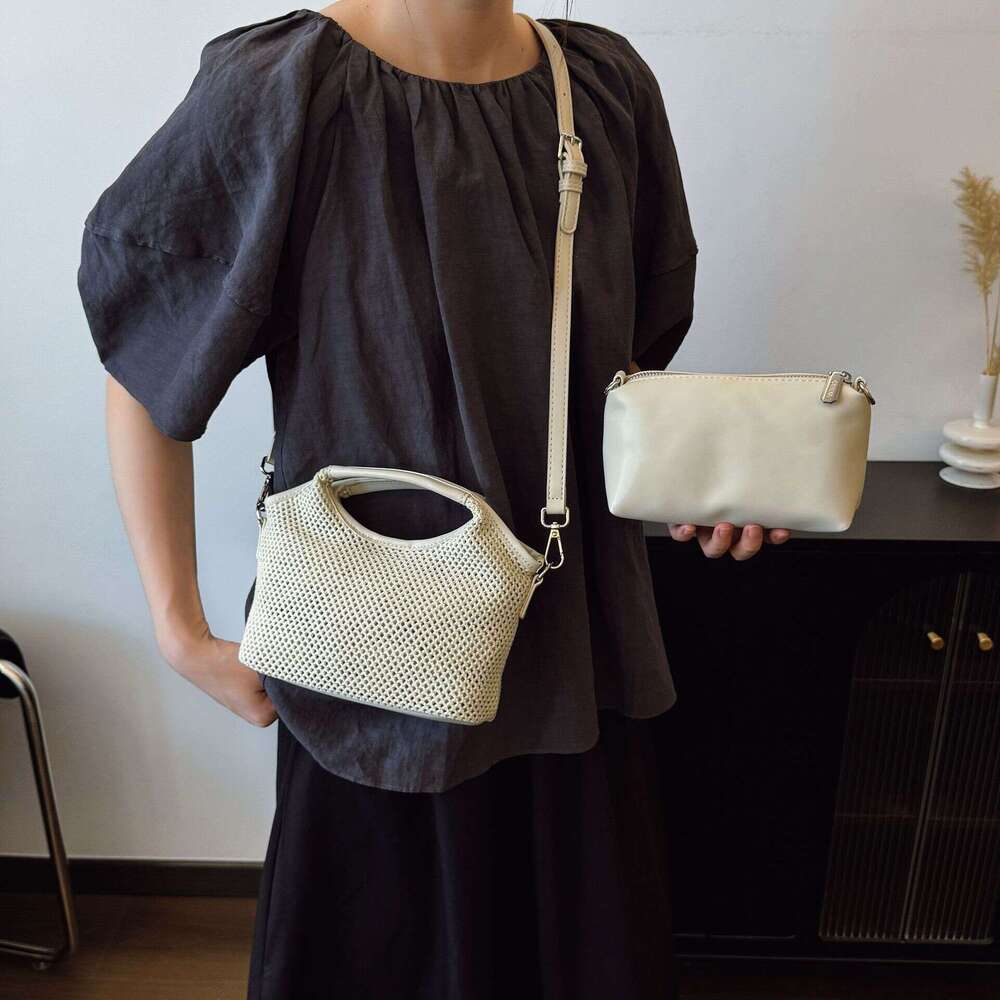 HEssentials 2025 Summer Bucket Bag, Striped Knit Tote, Hollow Out Beach Purse