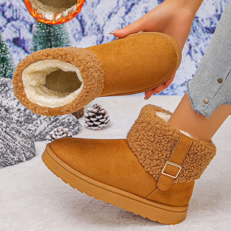 Flat-bottomed boots, women's shoes, cotton shoes, padded for warmth, snow boots
