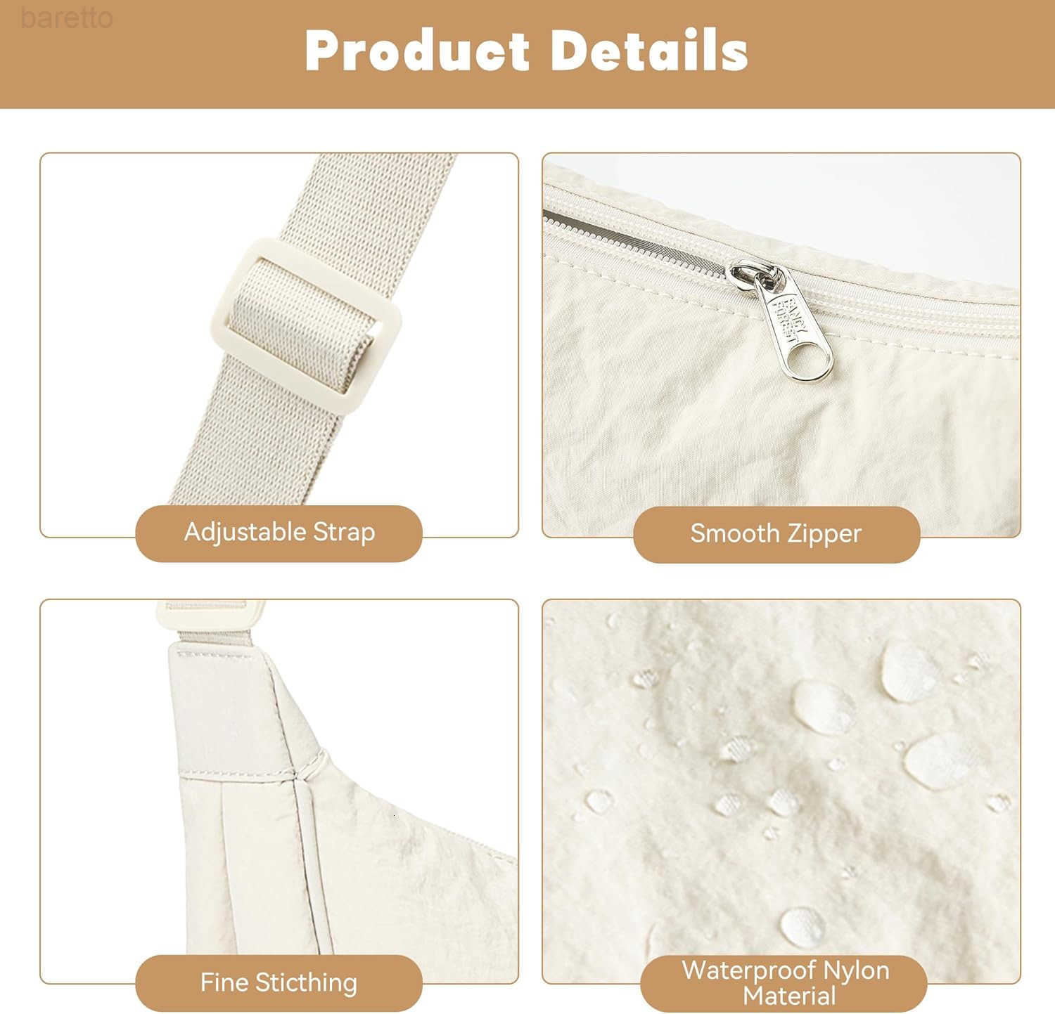 Crossbody Purse Bag for Women Nylon Crescent Bag Men Dumpling Bag Lightweight Travel Sling Bag with Adjustable Strap M250903