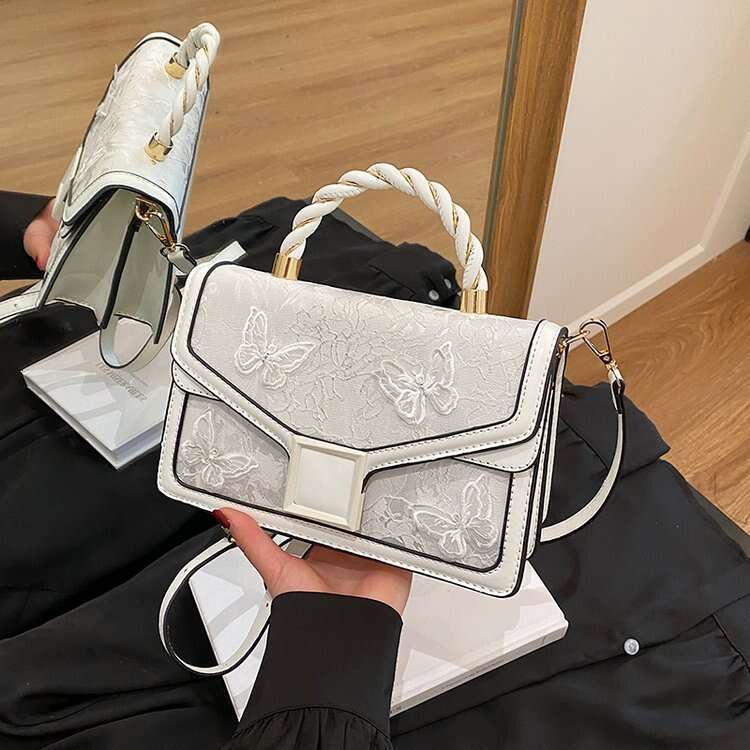 DHEssentials 2025 Butterfly Embroidered Square Bag Minimalist Luxury Shoulder Purse