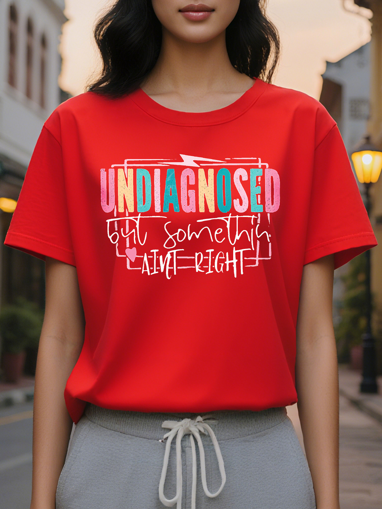 100% Women's Casual Crew Neck T-Shirt Undiagnosed Girl with Something Right Print Cotton Rayon Spandex Knit