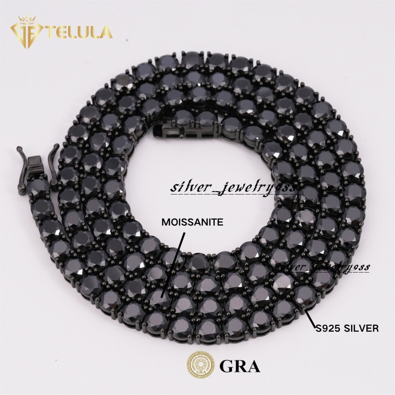 Custom Hip Hop 3 MM Tennis Chain Necklace Black Moissanite Chain VVS D Color Stones 4mm 18K Gold Plated Moissanite Necklace