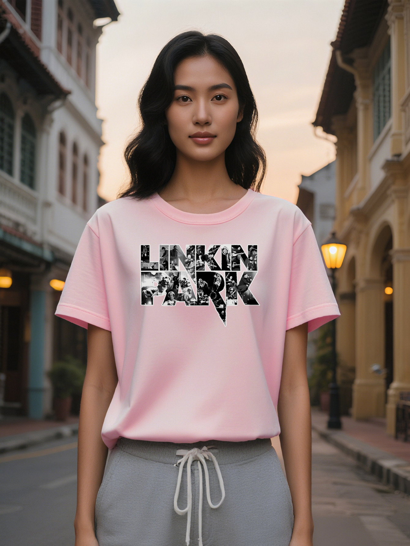 Large XL Lady Linkin Park Graphic T-Shirt Black White Photo Regular Fit Summer Tee Washable Rock Music Fan Gift Plus Size