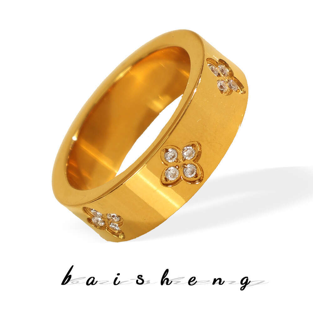 INS Style Simple Versatile Gold-Plated Diamond-Studded Gold Four-Leaf Clover Ring Jewelry