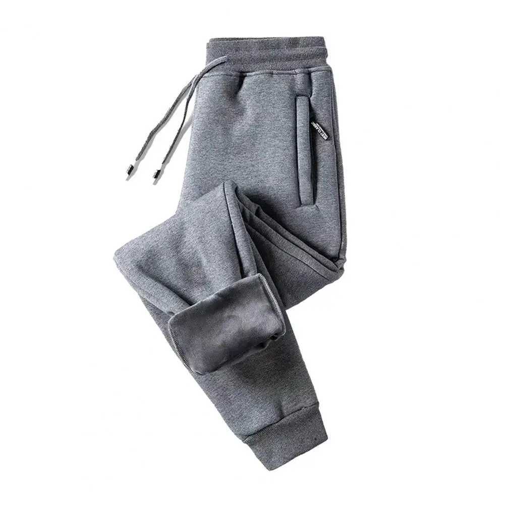 Winter Pants Men Fur Lined Joggers Thick Sweatpants Drawstring Trousers Men Fleece Running Pants Warm Velvet AnkleTied PantsXJ250904