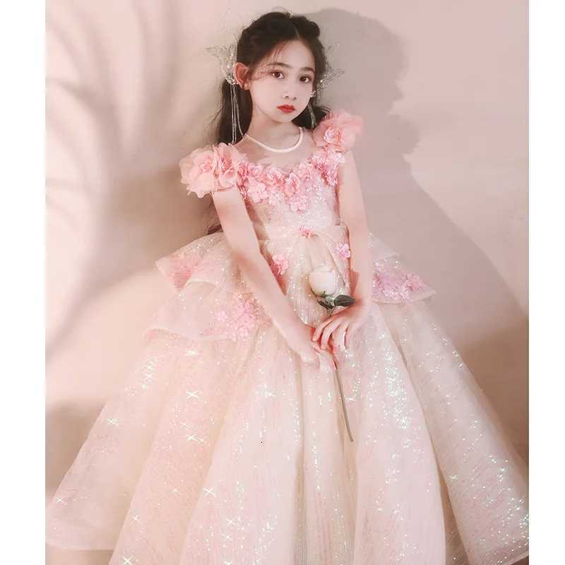 Girls Pink Host Dress Princess Dress Children High-end Affordable Luxury Niche Flower Girl Piano Playing Performance Costume Z250904