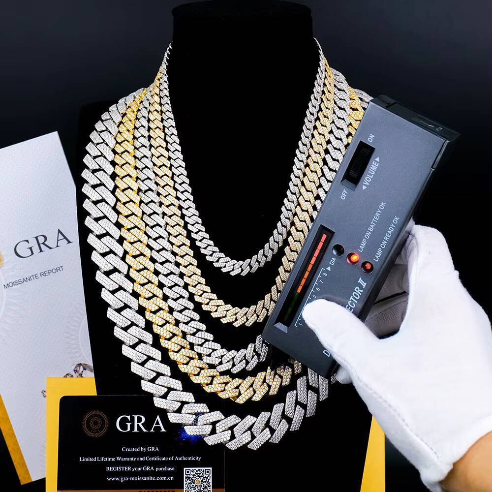 Custom Wholesale Men Hiphop 925 Sterling Silver Fine Jewelry Necklace Vvs Iced Out Diamond Mossanite Moissanite Cuban Link Chain