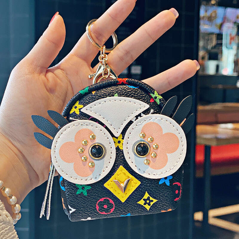 2025 Spring Popular Owl Coin Purse Pendant Keychain Luxury Retro European Style Women's Small Bag Brown Pink White Black
