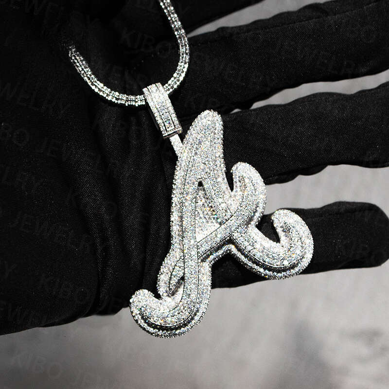Hip-Hop Accessories Iced Out Letter Cuban Chain Sier Silicon Stone Initial Pendant Necklace