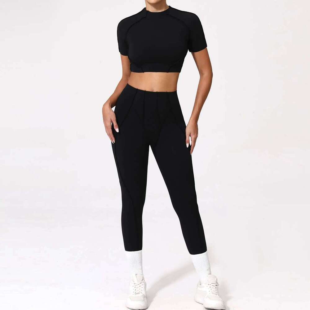 Summer Set 2 Piece Clothes Women's Tracksuit Athletic Short Sleeve Yoga Top Women Sports Leggings Pilates Fiess Suits