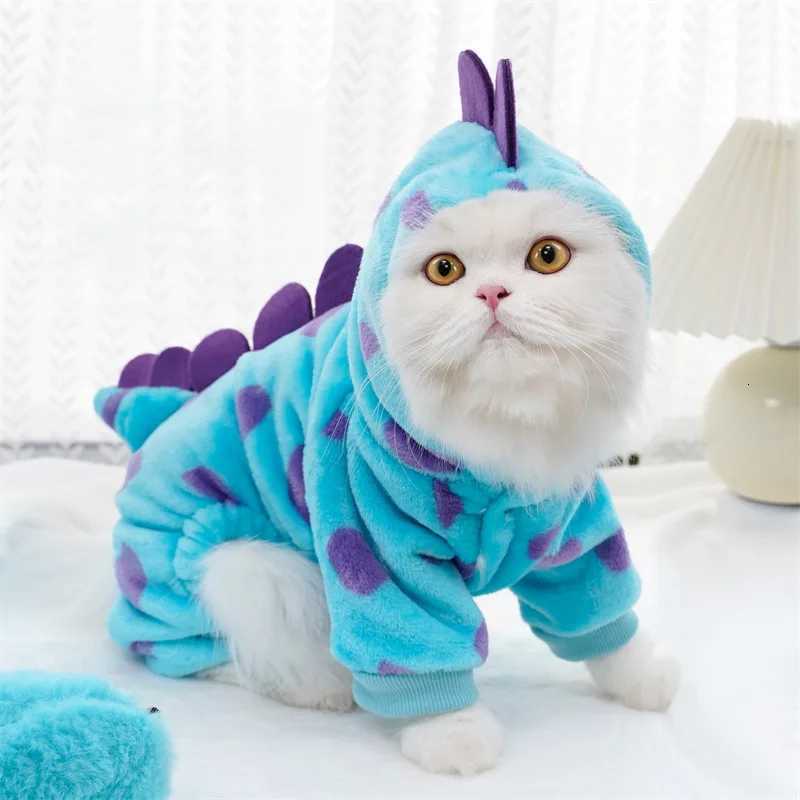 Pet Clothing Dog Cat Autumn and Winter Thickened Warm Blue Dinosaur Hooded Coat Puppy Costume For Small Medium Dogs W250904