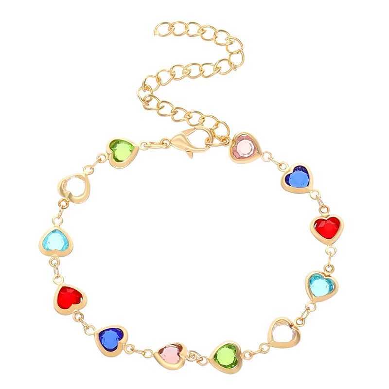 FTCY Summer Vintage Heart Shape Crystal Bracelet For Women Gold Color Chain Birthday Party Jewelry Gift For Women Girl W250904