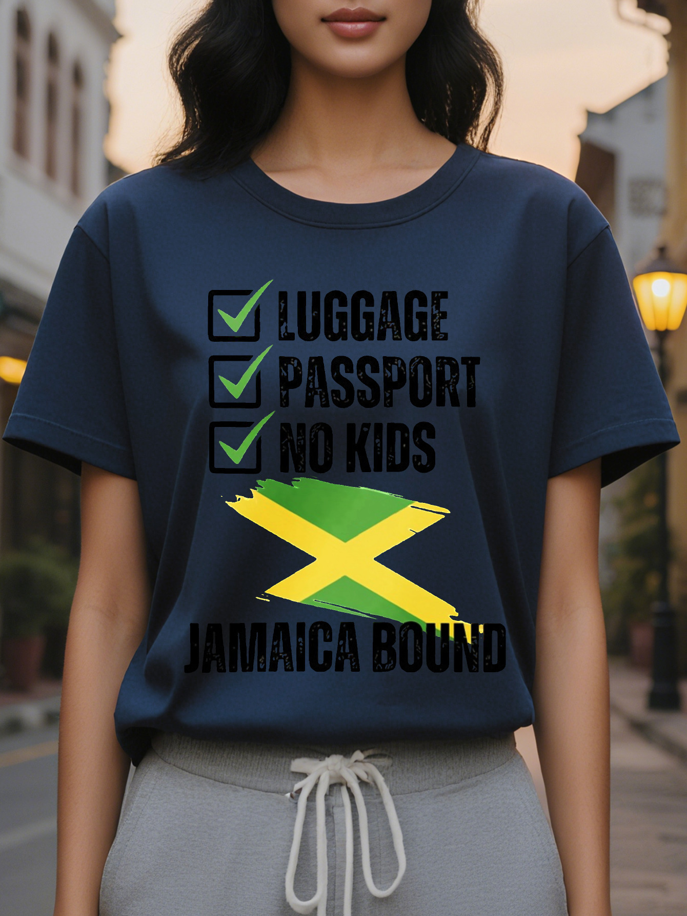 Jamaica Print T-shirt Short Sleeve Crew Neck Casual Top for Summer Spring Women's Clothing