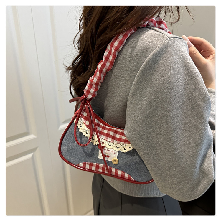 2025 autumn new plaid cloth bag niche design color blocked shoulder bag commuting small square bag designer diagonal cross bag