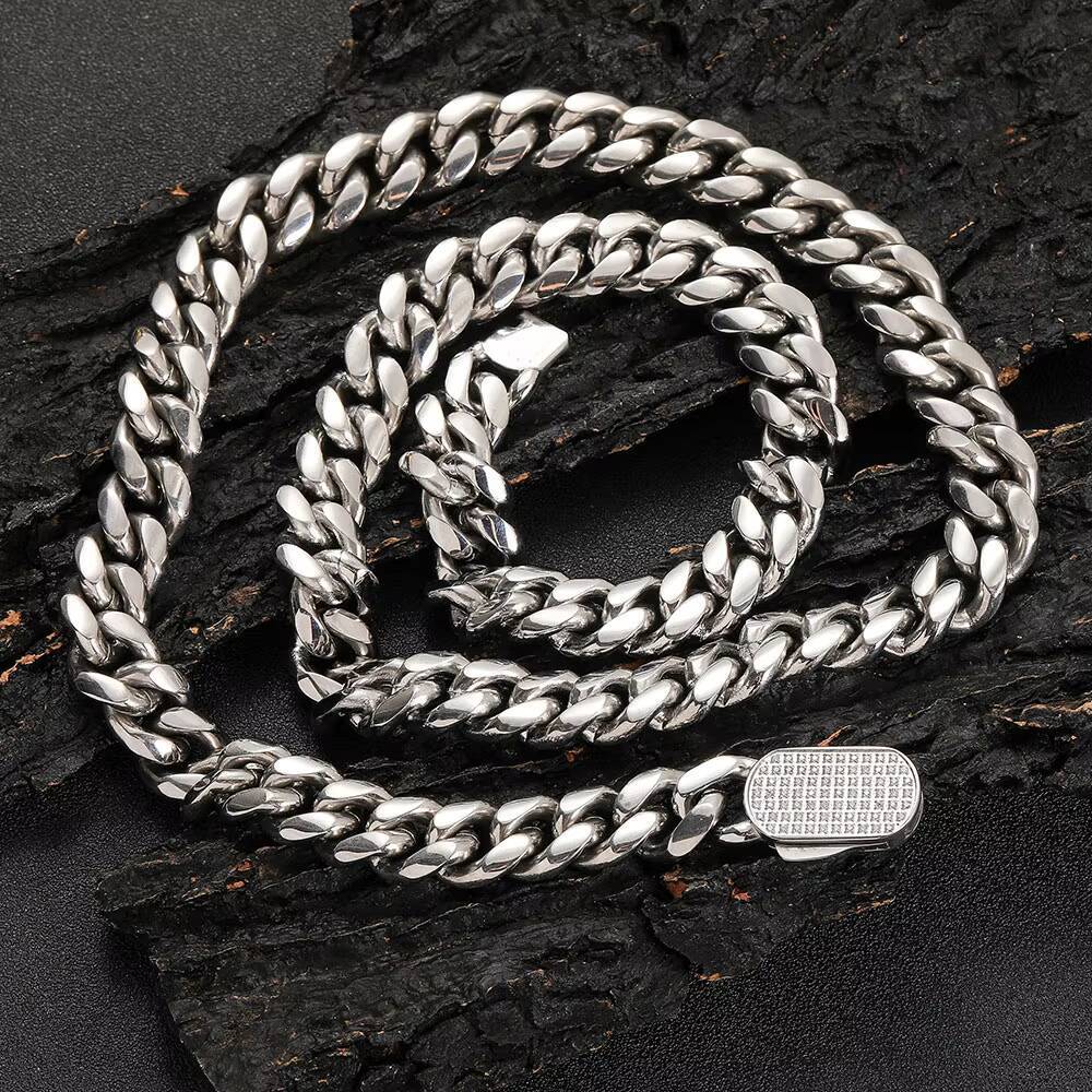 NUOYA Hip Hop Cuban Necklace for Men 18k Gold Plated Stainless Steel Chain Custom Length CNC Inlaid Diamond Clasp Miami Cuban