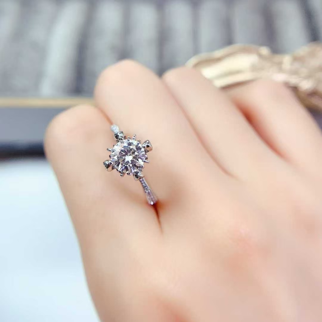 925 silver moissanite ring for engagement 6.5mm 1ct D color moissanite wedding ring for women