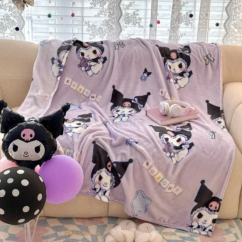 Sanrio Hello Kitty Plush Soft Sofa Blanket Printed Doublesided Milk Velvet Singlelayer Flannel Shawl Blanket Air Conditioning Blanket L250904