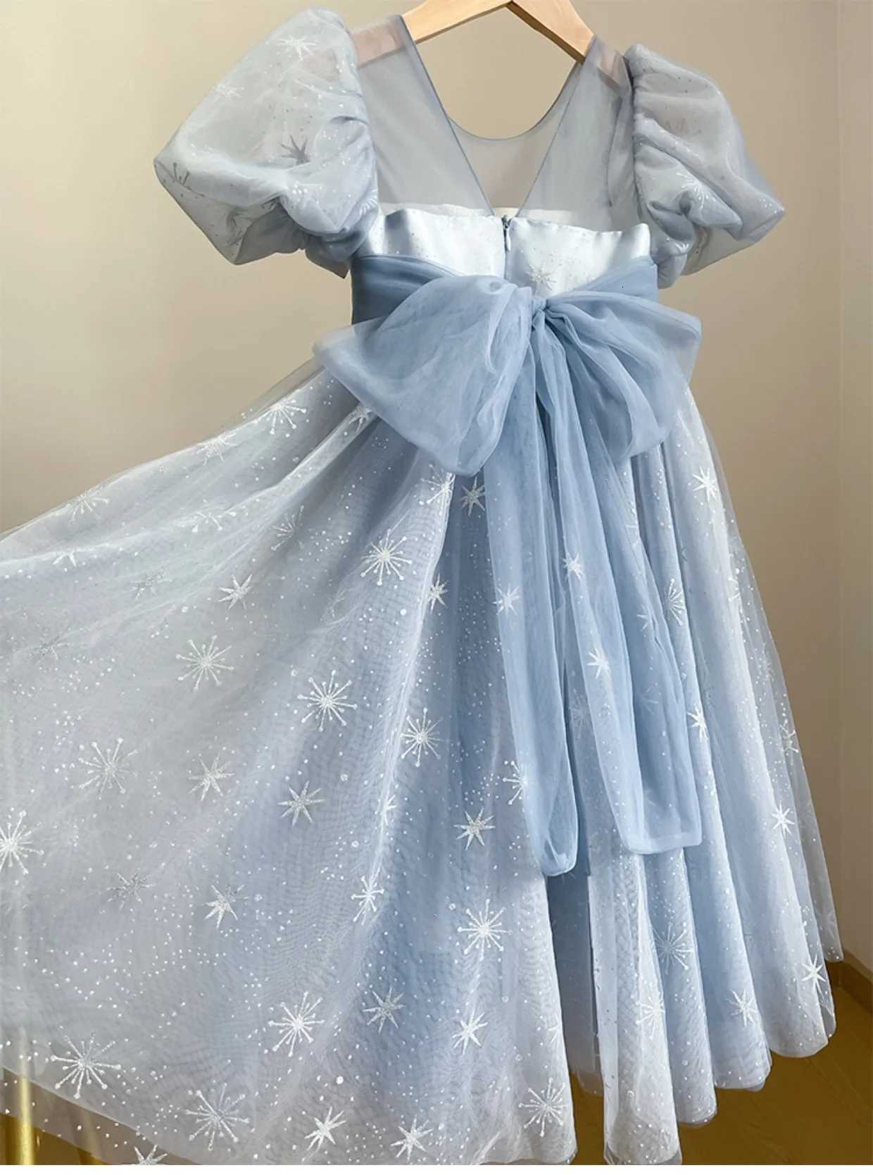 2024 Sequin Girl Puff Long Teenage One-Piece Party Dress for Young Girls Short Luxury Princess New Evening Dresses Z250904